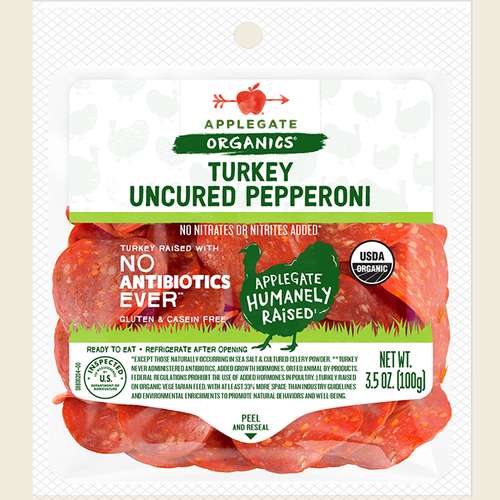 Applegate Organics Turkey Uncured Pepperoni Front of Package